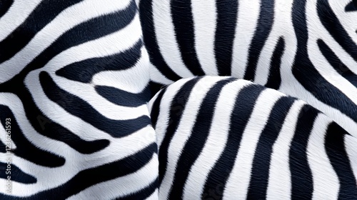 Close-up seamless pattern of abstract black and white zebra skin texture with swirling shapes, creating a bold and dynamic monochrome design photo