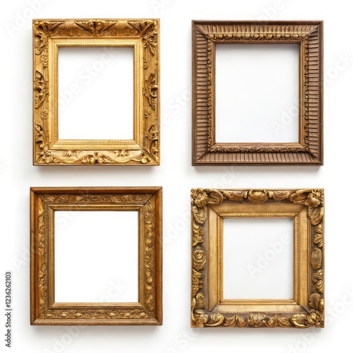 Set of four different elegant pictureframes on a white background photo