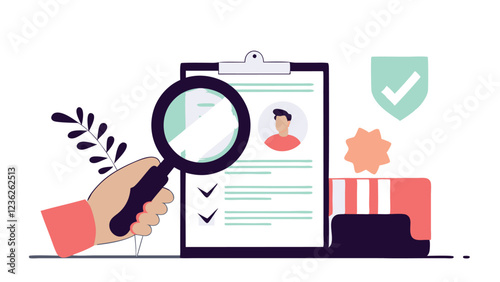 The process of checking documents using a magnifying glass, attention to detail. The concept is related to auditing, certification and document management