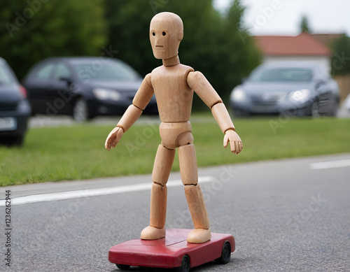 wooden mannequin on a skate