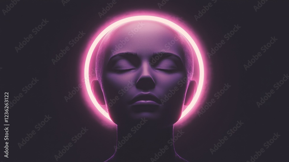 Minimalist Portrait with Neon Halo on Black Background Minimalist Portrait with Neon Halo on Black Background