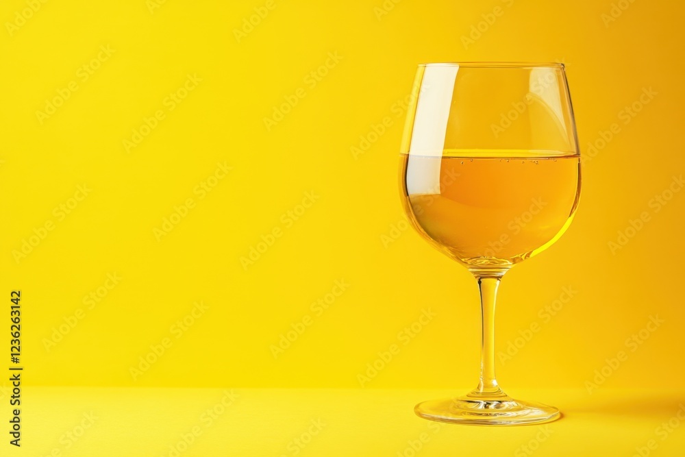 A glass of white wine on yellow background A glass of white wine on yellow background
