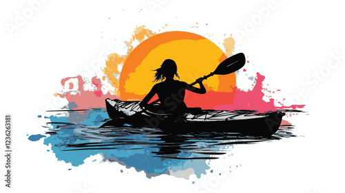 Kayaking and Rafting silhouette. water sport, race, transport concept. different action, pose. monochrome vector illustration.