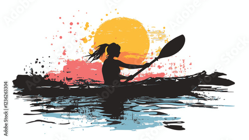 Kayaking and Rafting silhouette. water sport, race, transport concept. different action, pose. monochrome vector illustration.