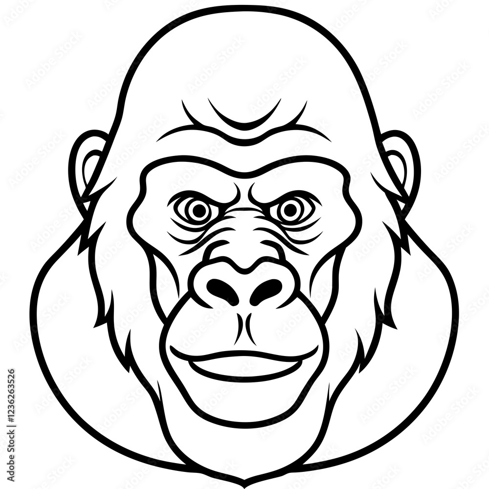 One-Line Gorilla Head Vector Illustration One-Line Gorilla Head Vector Illustration