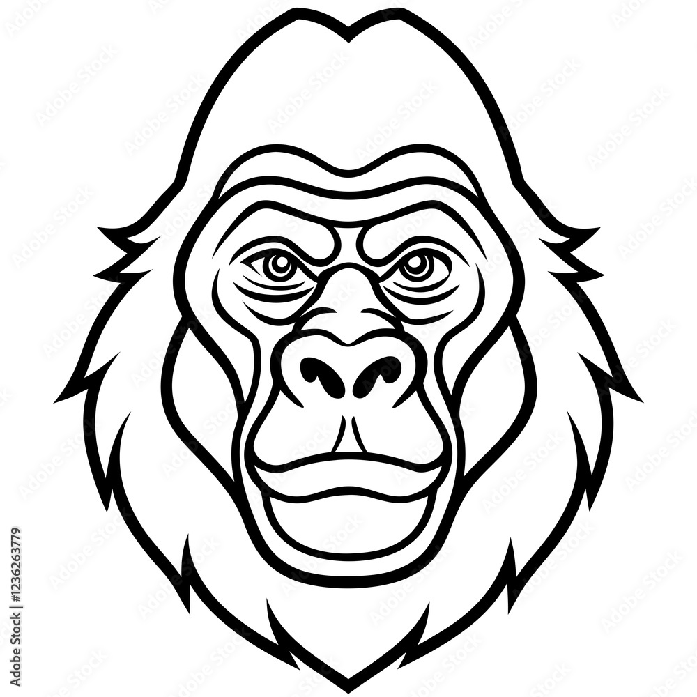 One-Line Gorilla Head Vector Illustration One-Line Gorilla Head Vector Illustration