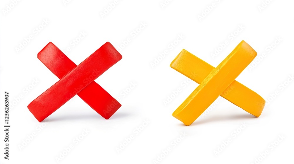 Obraz premium Colorful Red and Yellow Cross Shapes Isolated on White Background