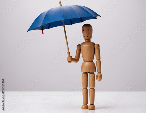 mannequin with umbrella under the rain