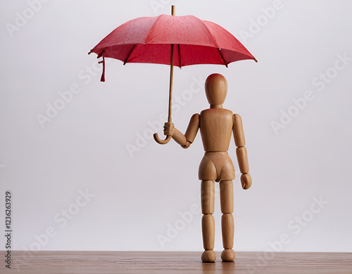 mannequin with umbrella under the rain