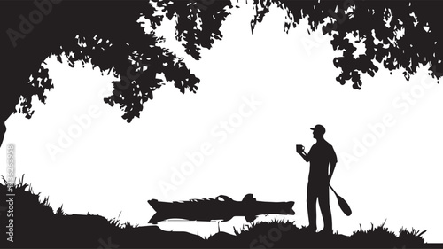 Kayaking and Rafting silhouette. water sport, race, transport concept. different action, pose. monochrome vector illustration.