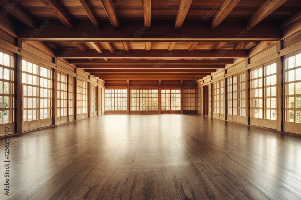 A large, empty room with a wooden floor and a wooden ceiling. The room is filled with wood and has a rustic feel. A large, empty room with a wooden floor and a wooden ceiling. The room is filled with wood and has a rustic feel.