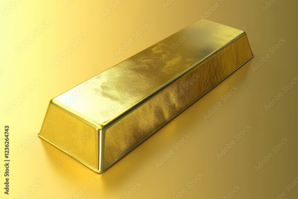 A single gold bar rests on a golden surface A single gold bar rests on a golden surface