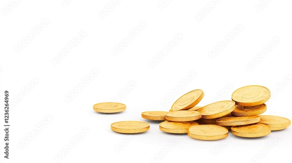 Pile of Gold Coins on a Clean White Background for Financial Use Pile of Gold Coins on a Clean White Background for Financial Use