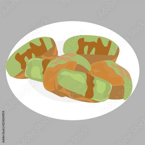 Plate of Pastel Green and Brown Pastries Illustration