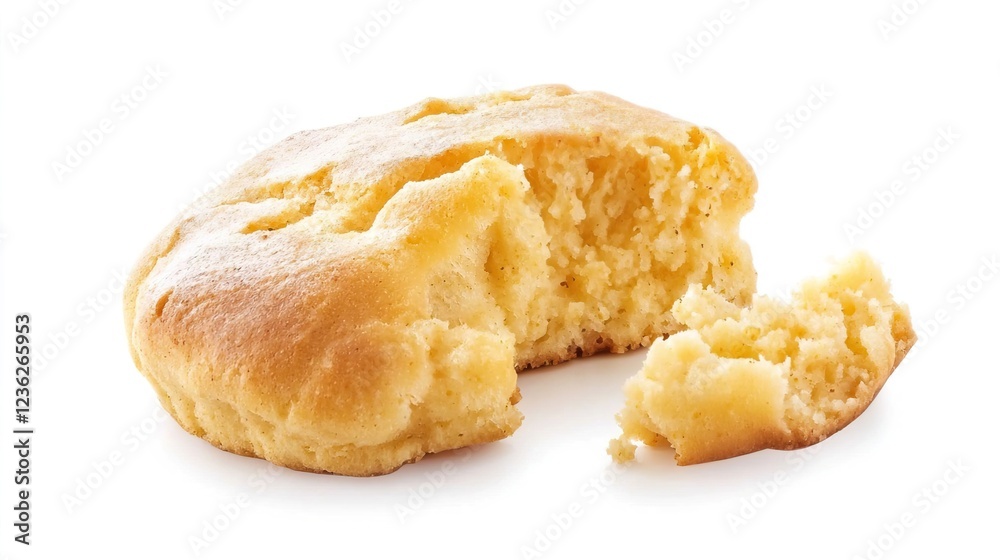 Freshly Baked Soft Biscuit with Crumbly Texture on White Background Freshly Baked Soft Biscuit with Crumbly Texture on White Background