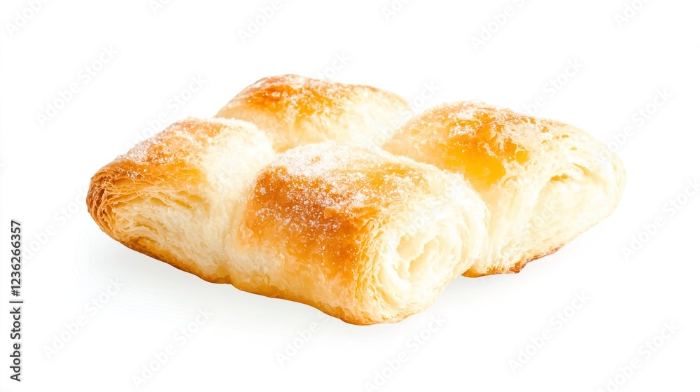 Flaky Golden Pastry with Sugar Sprinkles on White Background Flaky Golden Pastry with Sugar Sprinkles on White Background