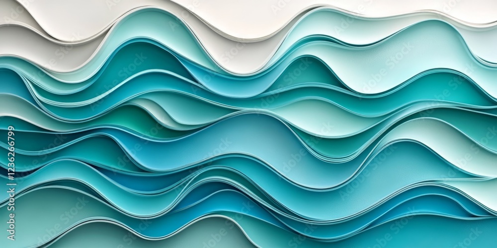 Obraz premium Abstract Background, Elegant 3D Seamless Pastel Light Gradient Turquoise Monochromatic Wave Pattern