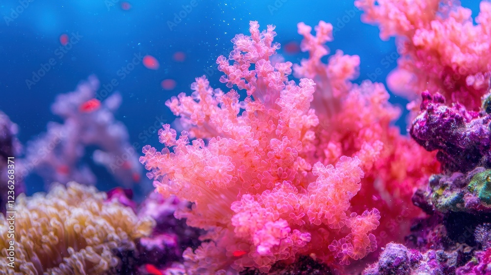 Vibrant Underwater Scene with Coral and Tropical Fish in Ocean Vibrant Underwater Scene with Coral and Tropical Fish in Ocean
