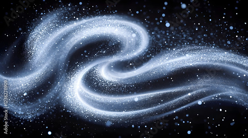 Realistic set of cold air flows isolated on black background. Vector illustration of cool wind motion effect, blizzard trails with sparkling particles, conditioner work, magic energy vortex, freshness