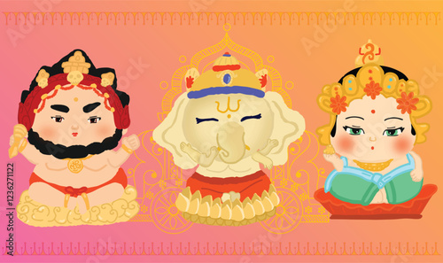 Cute Gods of hinduism vishnu. Indian Gods