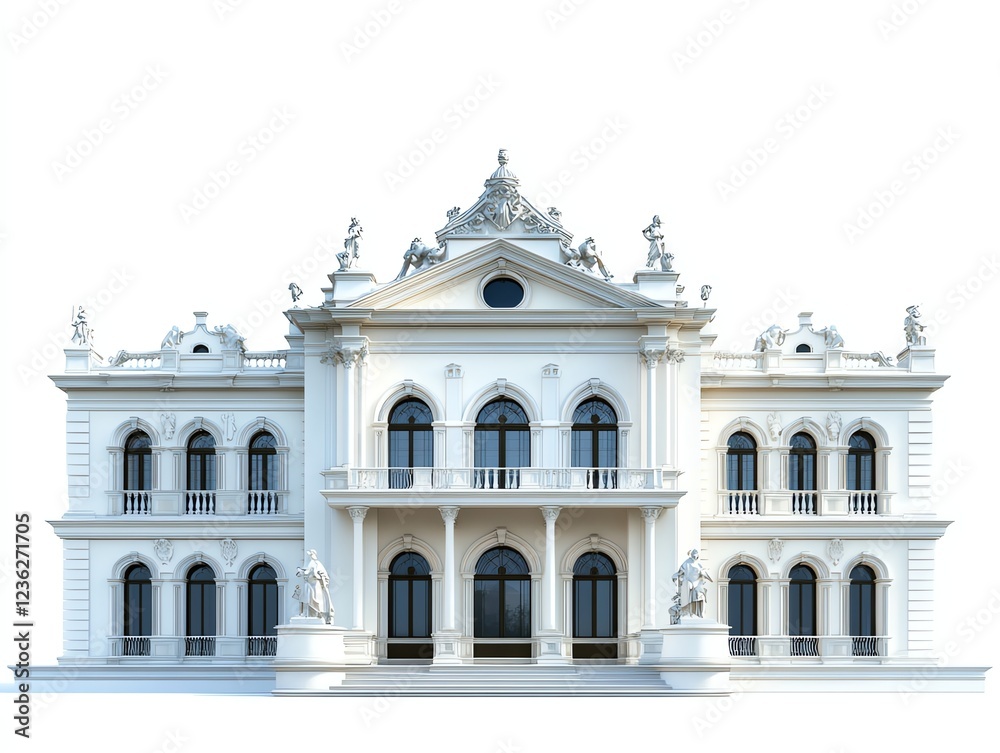 Fototapeta premium A grand heritage museum, timeless architectural facade with intricate details, isolated on white background