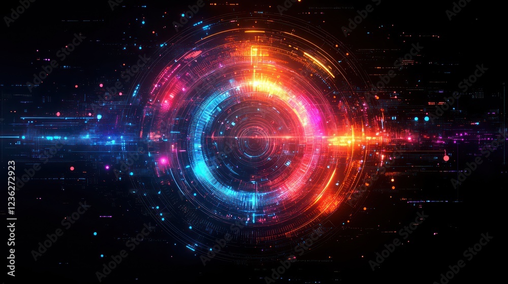 Obraz premium Futuristic glowing circles digital data stream background