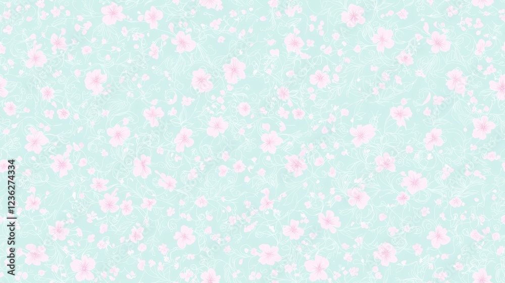 Tiny Floral Artwork with Delicate Specks on Soft Mint Background Tiny Floral Artwork with Delicate Specks on Soft Mint Background