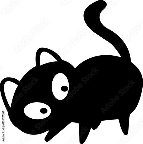 Funny cat icon.Collection of silhouette of funny cats in different poses. Vector illustration isolated on white background. Drawing with children.Halloween damn kittens.Cat is misbehaving and playing.