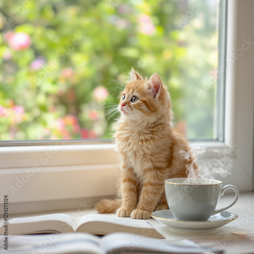 cat with cup of coffee