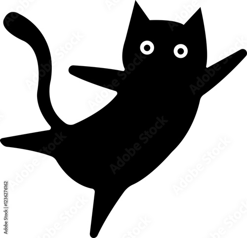 Funny cat icon.Collection of silhouette of funny cats in different poses. Vector illustration isolated on white background. Drawing with children.Halloween damn kittens.Cat is misbehaving and playing.