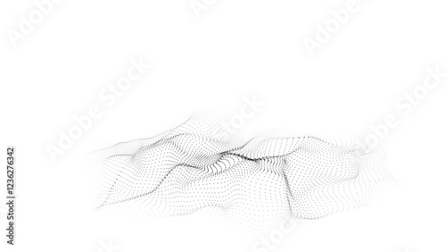 Digital technology white wave. Light cyberspace with motion dots. Futuristic digital background artificial intelligence. Big data analytics.