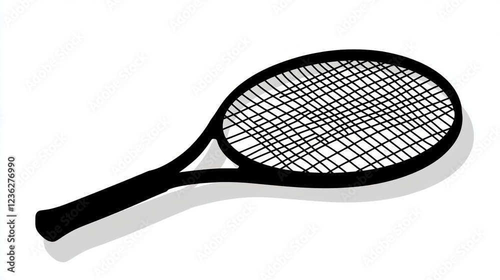 Black tennis racket, isolated, white background, sport, design Black tennis racket, isolated, white background, sport, design