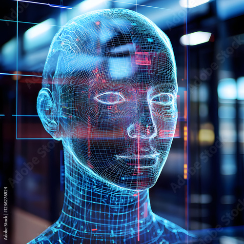 A face recognition software. Technology and security concept