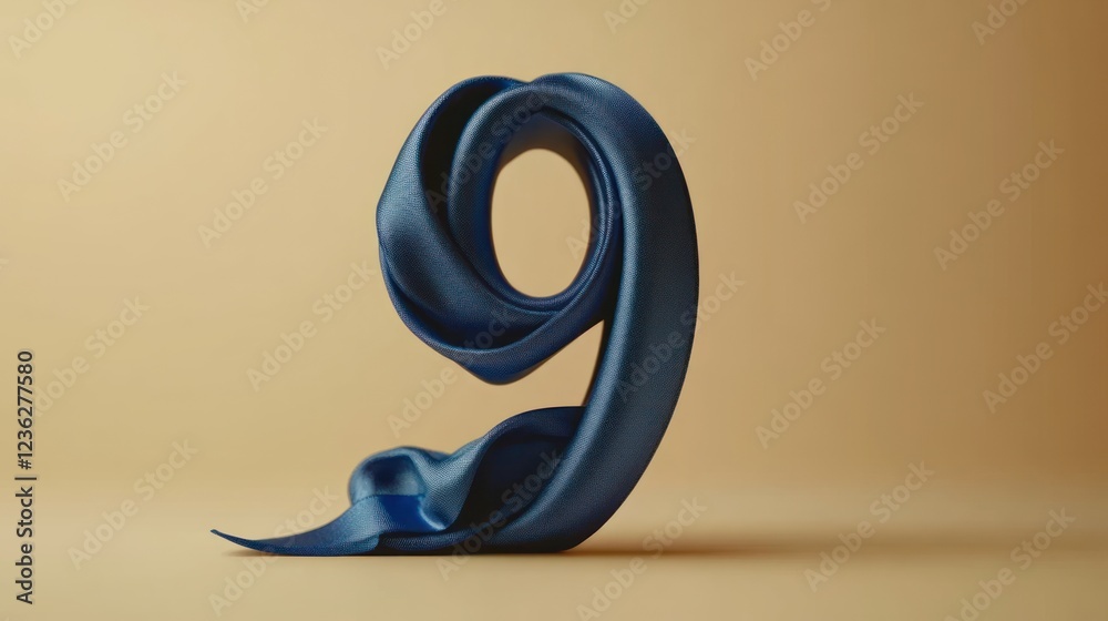 Fototapeta premium Blue silk nine, swirling, beige background, anniversary