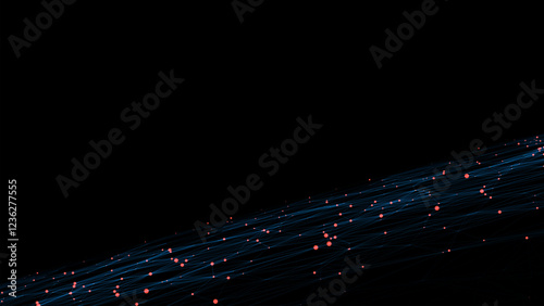 Technology vector perspective grid background. Digital space wireframe landscape. Dark cyberspace with colors motion dots and lines. Futuristic digital mesh background. Big data analytics.