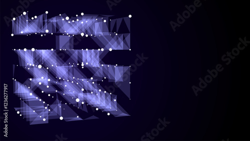 Vector futuristic space blue cube. Network connection structure cyberspace with moving particles in closed room. Big data visualization. Abstract cyber security background.