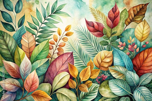 Wallpaper Mural Rustic Watercolor Sketch of Lush Foliage in Vintage Style Torontodigital.ca