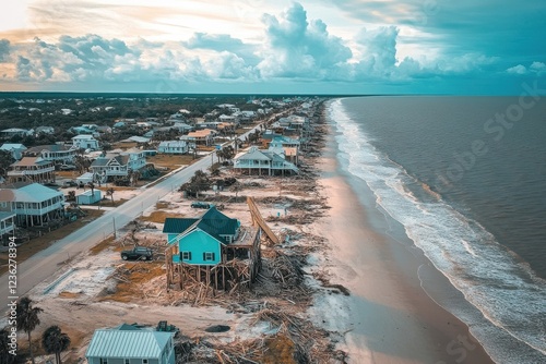 Rebuilding a seaside community: resilience efforts after storm damage showcasing climate adaptation strategies and restoration initiatives photo