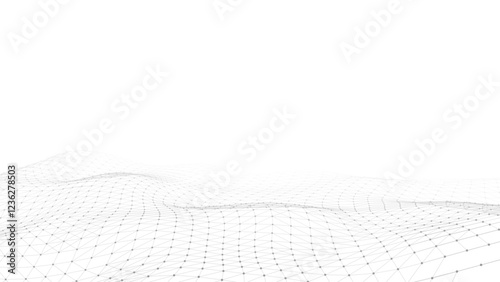 Digital technology white wave. Light cyberspace with motion dots and lines. Futuristic digital background artificial intelligence. Big data analytics.