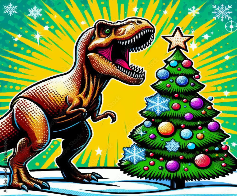 dinosaur with Christmas tree art vector illustration dinosaur with Christmas tree art vector illustration