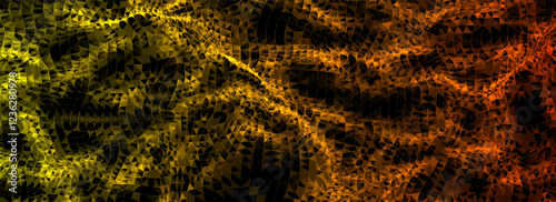 Vector digital technology wave with top view. Dark cyberspace with colors motion dots and lines. Futuristic digital background. Big data analytics.