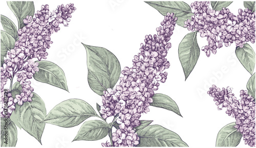 Retro 1920s lilac design with delicate green leaves, soft lavender hues in a textured engraving style, vintage home decor, floral engraving, antique look, retro elegance