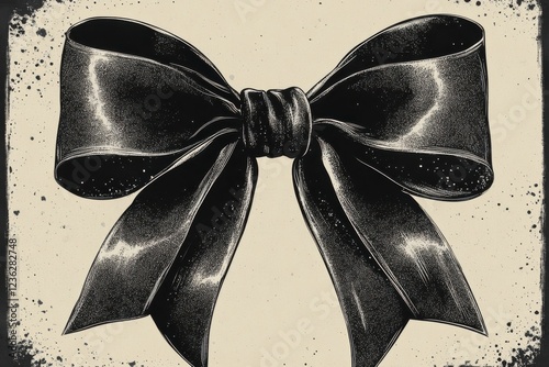 Vintage bow ribbons with stipple textures for coquette collage aesthetics in monochrome retro graphics tailored for grunge gothic surrealist poster design