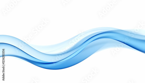 Abstract blue waves, flowing curves, smooth gradient, ethereal atmosphere, minimalist design, light and airy, soft focus, blending shades of blue, white background, undulating lines, fluid motion, tra