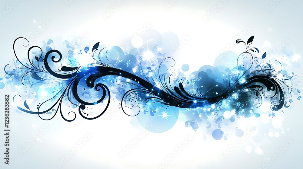 Blue Swirling Floral Design With Glowing Lights Blue Swirling Floral Design With Glowing Lights