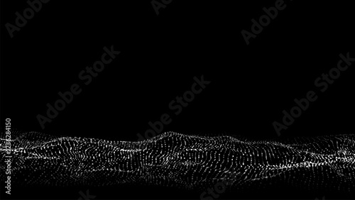 Digital technology black wave. Dark cyberspace with motion dots. Futuristic digital background artificial intelligence. Big data analytics.