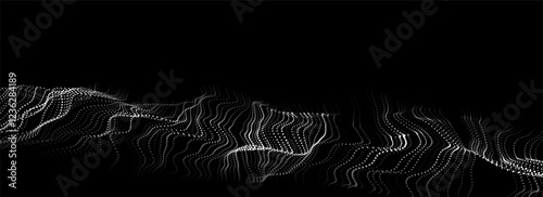 Digital technology black wave. Dark cyberspace with motion dots. Futuristic digital background artificial intelligence. Big data analytics.