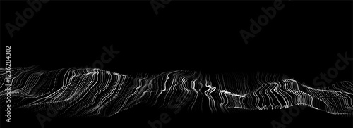 Digital technology black wave. Dark cyberspace with motion dots. Futuristic digital background artificial intelligence. Big data analytics.