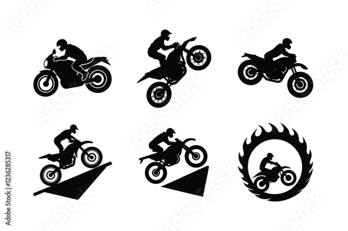 Rider stunt jump silhouettes set