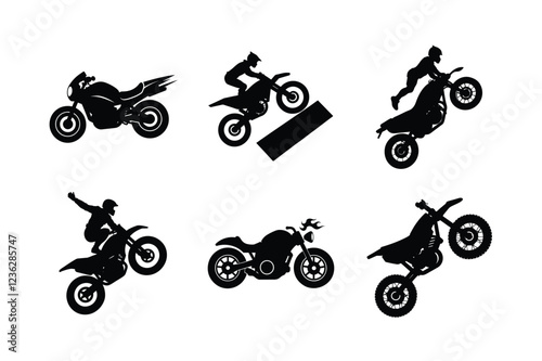 Motorbike stunt action silhouettes bundle
